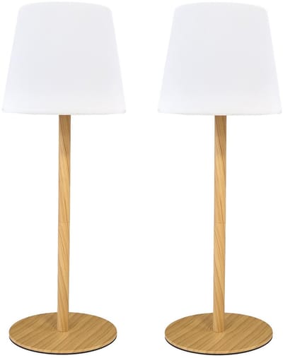 Home deco factory Oplaadbare LED tafellamp - 2x - houteffect - 40 cm - buiten en binnen - USB oplaadbaar