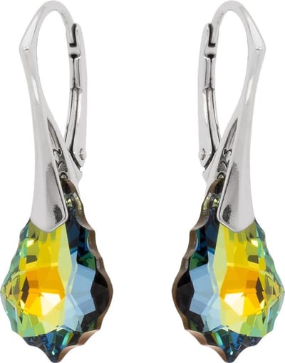 DBD - Zilveren Oorbellen - Swarovski Kristal Elements - Barok Geel Groen - 16MM - Anti Allergisch