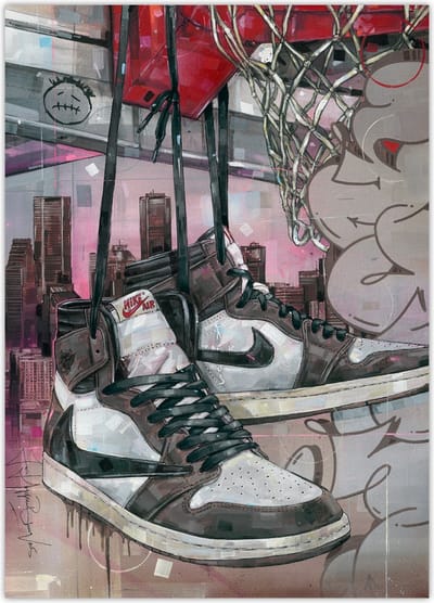 Sneaker poster high - black laces basket 50x70 cm