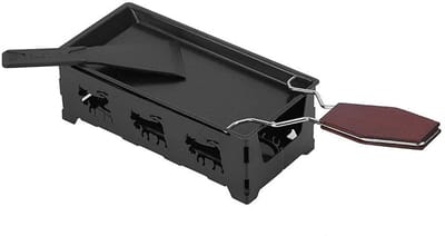 Shopcentral - Raclette Grill Set - Mini Kaas Smeltpan - Vouwbare Houten Handgreep - Zwart - Non-Stick Grillplaat - Keuken Accessoire - Geschikt voor Th...