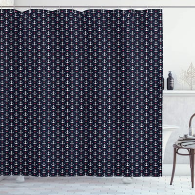ABAKUHAUS Anker-douchegordijn – 175 x 180 cm – Polyester, waterafstotend, zwart-wit-rood, 12 haken