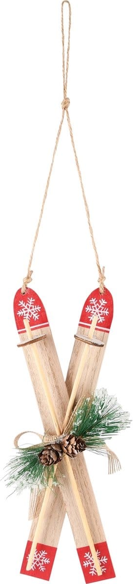 Dekoratief | Hanger ski's, naturel/rood, hout, 9x5x23cm | A235325