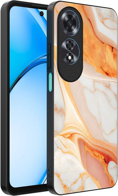 Smartphonica Telefoonhoesje Geschikt voor Oppo A60 met marmer opdruk - TPU backcover case marble design - Oranje geschikt voor Oppo A60