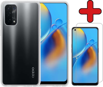 Hoesje - Met Screenprotector - Geschikt voor OPPO A74 5G - Sterk & Shockproof - Telefoon Hoes - Back Cover - Siliconen Case - Telefoonhoes - Transparant