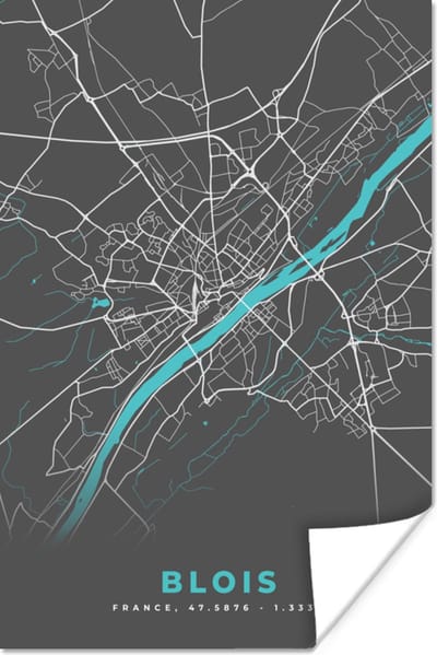 Poster Blois - Frankrijk - Plattegrond - Kaart - Stadskaart - 120x180 cm XXL