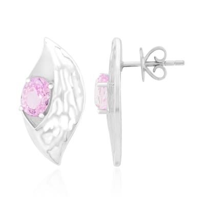 Cavill - Zilveren Oorbellen 925 Sterling Zilver - 2x Ovale Kunziet 1,836 Ct - Asymmetrisch Vleugelontwerp - 23 mm Elegant