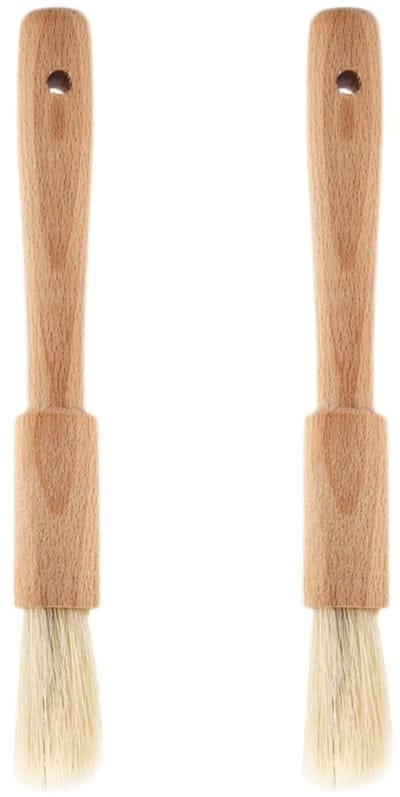 Dailygoods- Gebakborstel Set van 2 - Houten Borstel - Boterborstel - Olieborstel - Keukenborstel - Rond/Plat Handvat