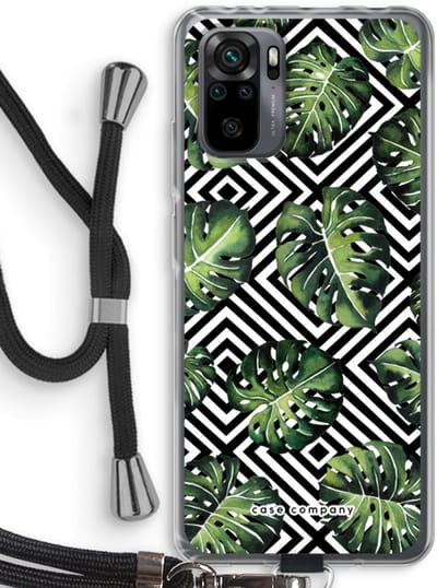 Case Company® - Hoesje met koord geschikt voor Xiaomi Redmi Note 10 Pro hoesje met Koord - Geometrische jungle - Telefoonhoesje met Zwart Koord - Bescherming aan alle Kanten en Over de Schermrand
