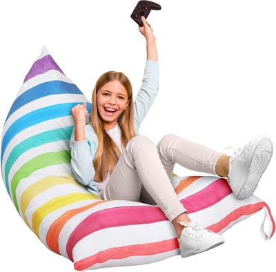 Zitzak voor Kinderen en Volwassenen - Opbergzak voor Knuffels en Speelgoed - Premium Canvas met Streepmotief