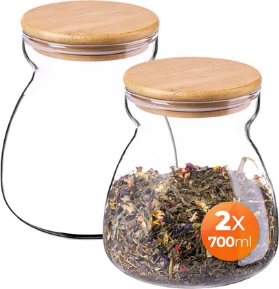 KADAX voorraadpotten 700ml, set van 2, glazen voorraadpotten, glazen potten met luchtdichte deksels, voorraadpotten voor het bewaren van levensmiddelen