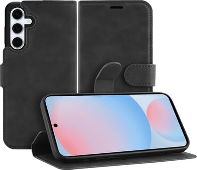 Just in Case hoesje geschikt voor Samsung Galaxy S24 FE Hoesje met Pasjeshouder - Premium Bookcase - Zwart