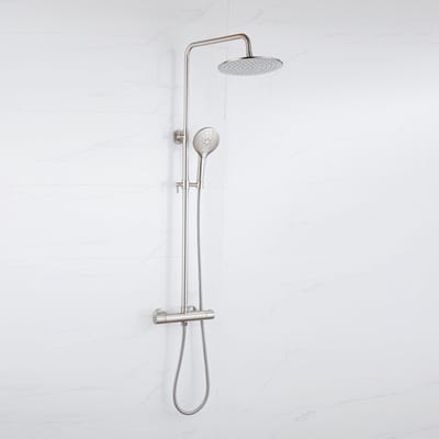FugaFlow Eccelente Acces Regendoucheset - thermostatisch - 25cm hoofddouche - metalen slang - ronde handdouche - Geborsteld RVS PVD