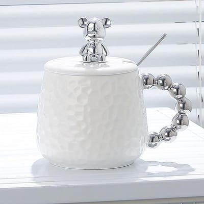 High End Licht Luxe Hoge Waarde Keramische Beker Gegalvaniseerde Berenmok met Lepel Koffiekopje Souvenir Kantoor 401-500ml white