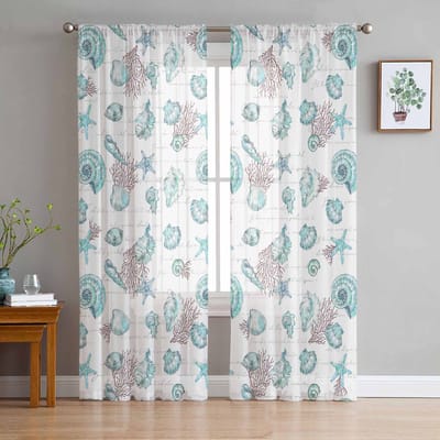Zeesterren en Schelpen Koraal Retro Transparante Gordijnen voor Woonkamer Decoratie Raamgordijnen Keuken Tule Voile Organza Gordijnen W135 x H115cm x1 white