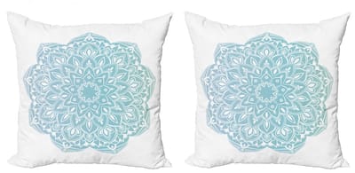 ABAKUHAUS Blauwe Mandala Kussenhoes Set – 2x40x40 cm – Dubbelzijdig bedrukt – Aqua