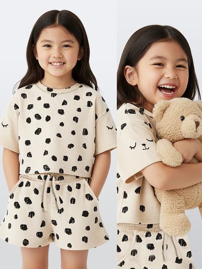 Denokids CFF-26Y1-055 Crème Meisjes Badstof T-shirt & Shortset Luipaardprint 104