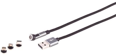 USB-A Magnetkabel, 3in1, 540°, 7-Pin, schwarz, 1,0m