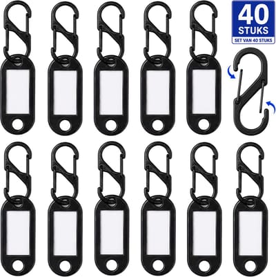 40 Stuks Dubbelzijdige Opening Karabijnhaak Sleutellabels met Sleutelringen- Sleutelhangers Tags voor Volwassenen Sleutelkast - S Musketonhaak Sleutels Organizer Onderscheider - Labels Hanger Key Rings - Keychain Sleutelrekje - Musketon Bagagelabel