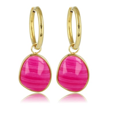My Bendel - Goudkleurige Oorbellen met Rose Stripe Agate Edelstenen Hanger - 36 Mm - met Luxe Cadeauverpakking | Sieraden Voor Dames