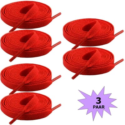 Fako Fashion - Schoenveters - Veters - Plat - 8mm - 120cm - 3 Paar - 6 Stuks - Rood