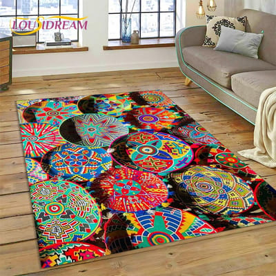 3D Ethiopië Kleurrijke Bloem Geweven Kunst Manden Mandala Vloerkleed Tapijt voor Woonkamer Slaapkamer Huisdecoratie, Antislip voor Sofa Deurmat 100x150cm