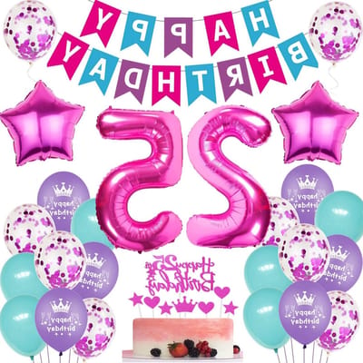 Verjaardagsballonnen voor 25-jarige vrouw, feestdecoratie, roze ballonnen en taartdecoratie voor een onvergetelijk verjaardagsfeest