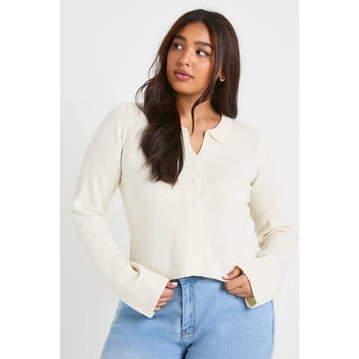 boohoo Dames PLUS TOP MET KRAGEN EN KNOOPSLUITING | Cream | Maat: 18