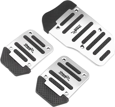 Allecto Plus - Anti-Slip Auto Pedalen Set voor Gas, Rem en Koppeling - Zilverkleurig