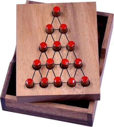 Houten Puzzelspel - Denkspel Logica - Solitair Spelen - Driehoekig Bord - 10 x 85 cm - Rood