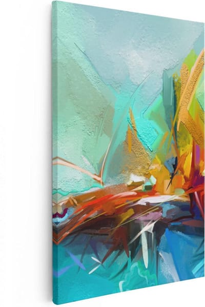 Artaza Canvas Schilderij Abstracte Kunst - 20x30 cm - Klein - Muurdecoratie Turquoise - Wanddecoratie Woonkamer - Kamer Accessoires