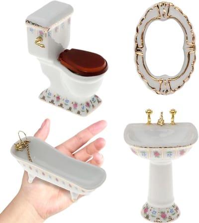 Poppenhuis Meubels - Miniatuur Set - Poppenhuis Decoratie - Porselein Materiaal - 1/12 Schaal - Wit