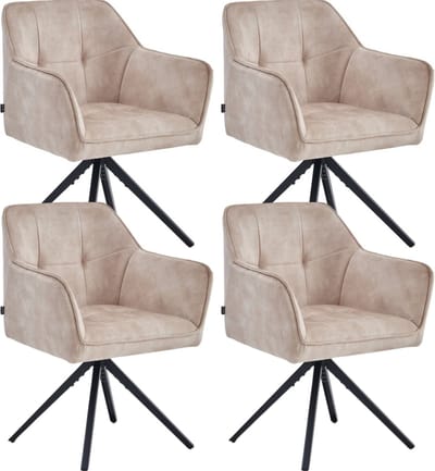 Colenis® - Pearl Eetkamerstoel - Set Van 4 - Beige - Adoré Velvet - Industrieel