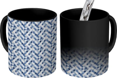 Magische Mok - Foto op Warmte Mokken - Koffiemok - Nautisch - Chic - Diamant - Blauw - Wit - Magic Mok - Beker - 350 ML - Theemok
