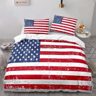 Dekbedovertrekset met nationale vlag King Size Creatieve Amerikaanse vlag Beddengoedset voor tieners en volwassenen Microvezel Dekbedovertrek Retro Beddengoedsets EU Single 135x200cm red