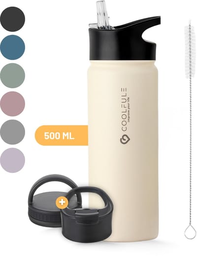 CoolFule Drinkfles - Waterfles met Rietje - RVS Drinkfles - 500 ml - BPA-vrij - Dubbelwandig