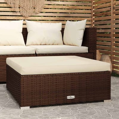 vidaXL - Voetensteun - met - kussen - 70x70x30 - cm - poly - rattan - bruin
