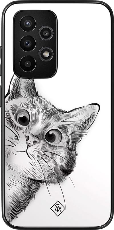 Casimoda® hoesje - Geschikt voor Samsung Galaxy A53 - Peekaboo Kat - Zwart TPU Backcover - Kat - Grijs