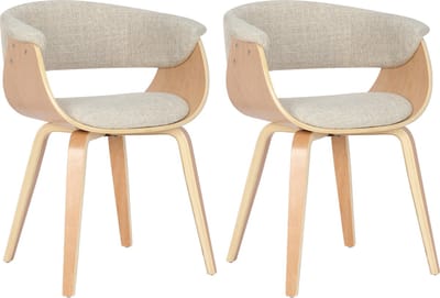CLP Bruce Set van 2 Eetkamerstoelen - Met armleuning - Hout frame - Stof/natura/creme