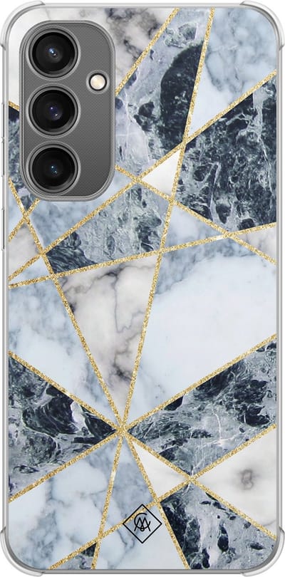 Casimoda® hoesje - Geschikt voor Samsung Galaxy S23 FE - Marmer Blauw - Shockproof case - Extra sterk - TPU/polycarbonaat - Blauw, Transparant