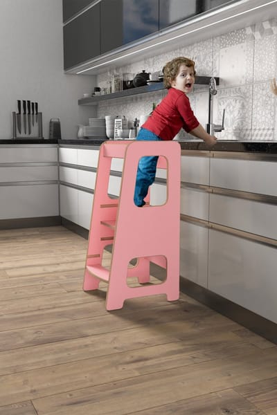 Leertoren - Leertoren Keukenhulp - Leertoren Montessori - Learning Tower - Keukentoren - Opstapje - Kindertrap - Roze