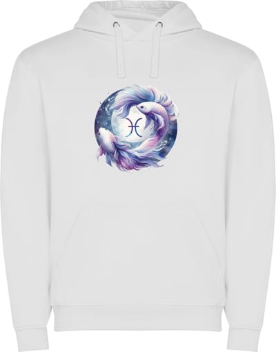 Witte unisex hoodie met “ Kleurrijke Sterrenbeeld Vissen – Astrologie – Horoscoop – Zodiac Signs “ Print Full Color Color merk Roly maat S