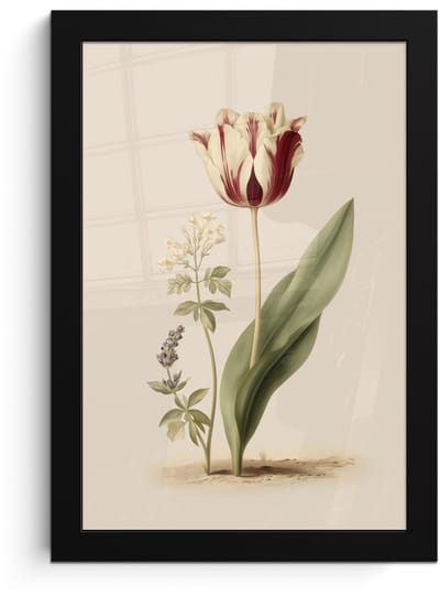 Poster in lijst - Fotolijst 20x30 cm - Posters - Tulp - Minimalistisch - Beige - Posterlijst zwart - Decoratie - Wanddecoratie woonkamer - Muurdecoratie slaapkamer