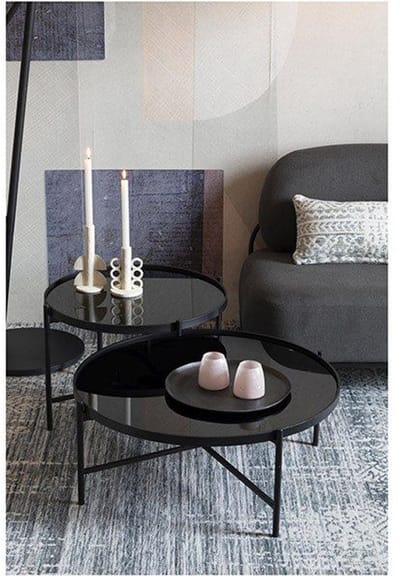 Housecraft Living Li Salontafel Rond Glas/ Metaal Zwart - Set van 2