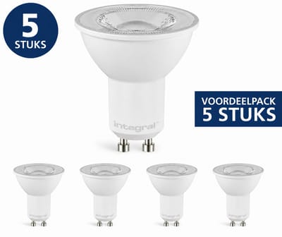 Voordeelpack 5x Integral LED GU10 5.7W 600lm 2700K Dimbaar 36° Extra Warm Wit | GU10 | 5.7 watt | 25.000 Branduren