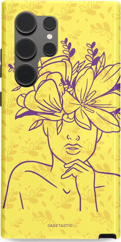 Casetastic hoesje geschikt voor Samsung Galaxy S24 Ultra - Dubbellaagse bescherming - Floral Essence - Fashion Case - Goud Beige