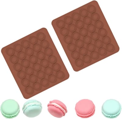 Set van 2 Siliconen Bakmatten voor Macarons, 30 Holtes, Antiaanbaklaag, Chocolade Mallen, 28 x 25 cm, Perfect voor Bakken en Taartdecoratie
