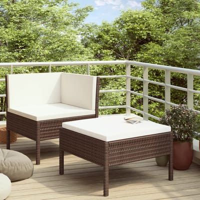 vidaXL - 2-delige - Loungeset - met - kussens - poly - rattan - bruin