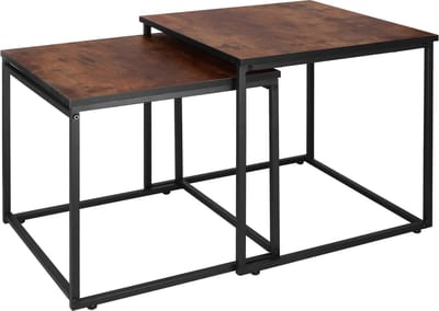 Springos Salontafel | Salontafel Set | Vierkant | 2-Delig | Zwart/Donkerbruin