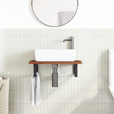 vidaXL - Badkamer - wandschap - staal - en - massief - eikenhout