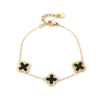 Minimalistische armband met klavers - Michelle Bijoux - Gouden armband - Dames armband - Stainless Steel - Wateproof bracelet - Klavertjes - Cadeau voor dames - Kerst - Moederdag - Valentijn - Goud/Zwart